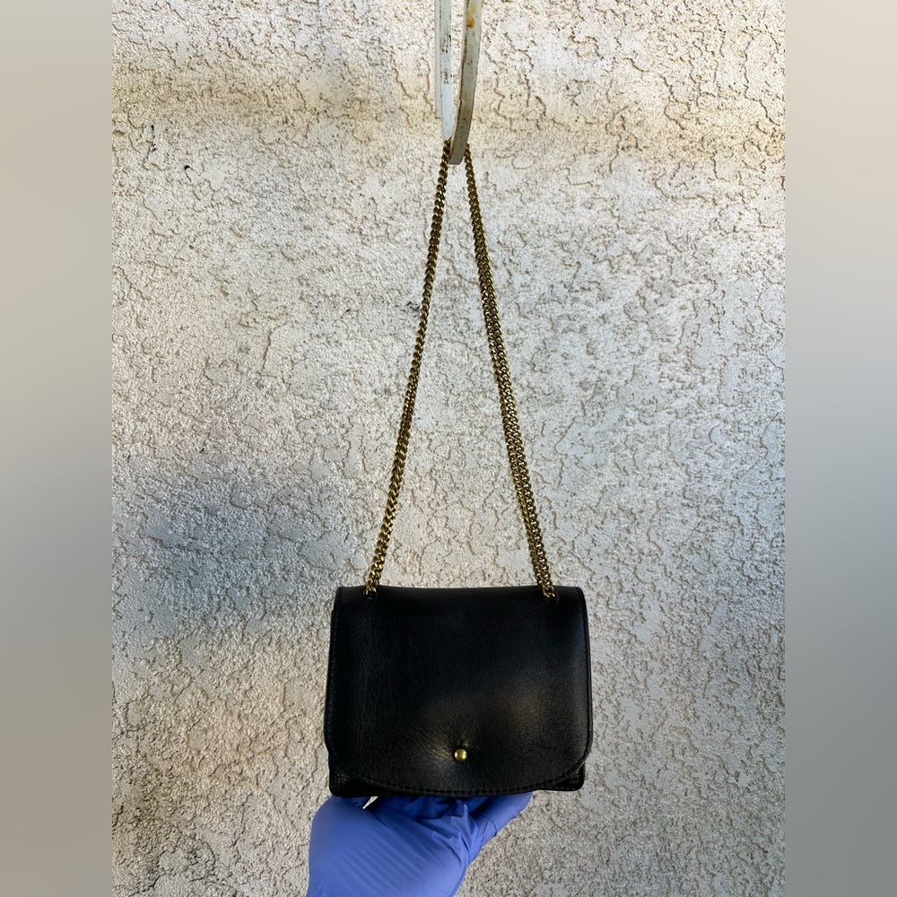Madewell Black Leather Flap Closure Chain Strap Small Crossbody Bag